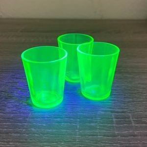3 Vintage Uranium Glass Shot Glasses